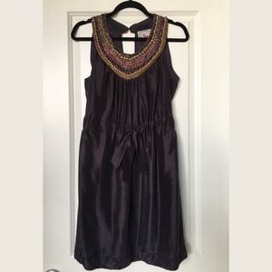 Anthropologie Dark Purple/Plum Dress Beading Sz Sm